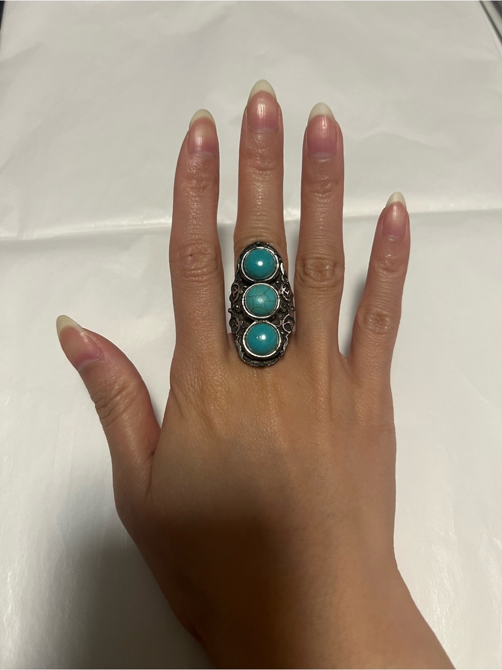 Turquoise Triple Stone Silver Ring - Women Jewelry